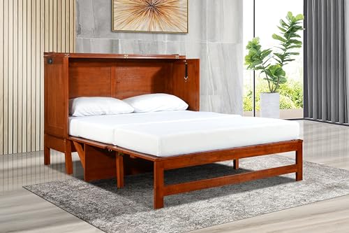 Amalfi Murphy Cabinet Chest Desk Bed with Drawers & USB Charging Station (Queen Size, Java)