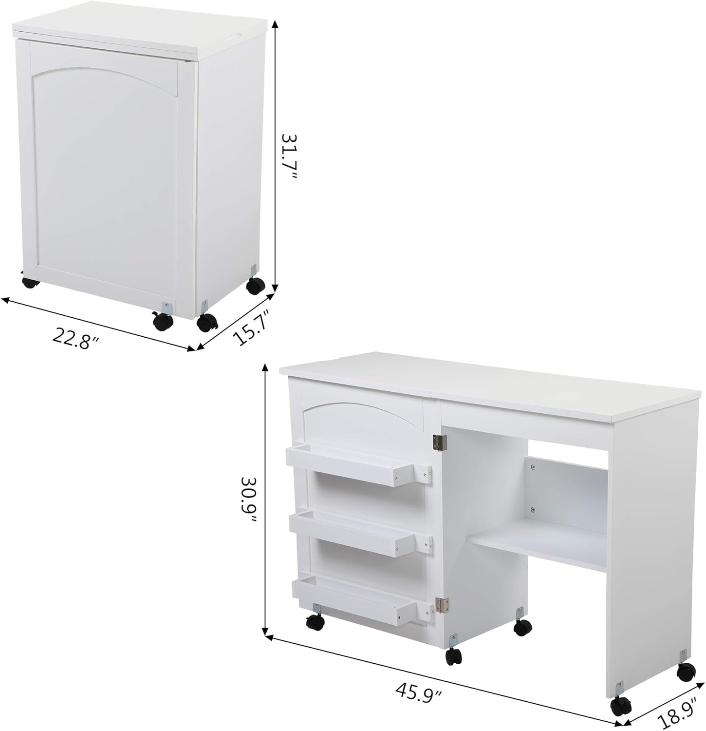 Sewing Table, Foldable Craft Table with Storage, Sewing Machine Table Desk with Cabinet, White