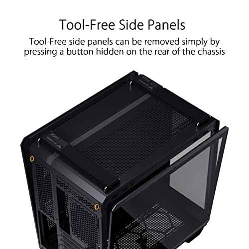 ASUS TUF Gaming GT502 Plus TG ARGB Black Gaming PC Case, Mid ATX, Dual Camera, Toolless Side Panels, USB 3.2 Gen2 Type-C, 4 Pre-Installed ARGB Fans, Black
