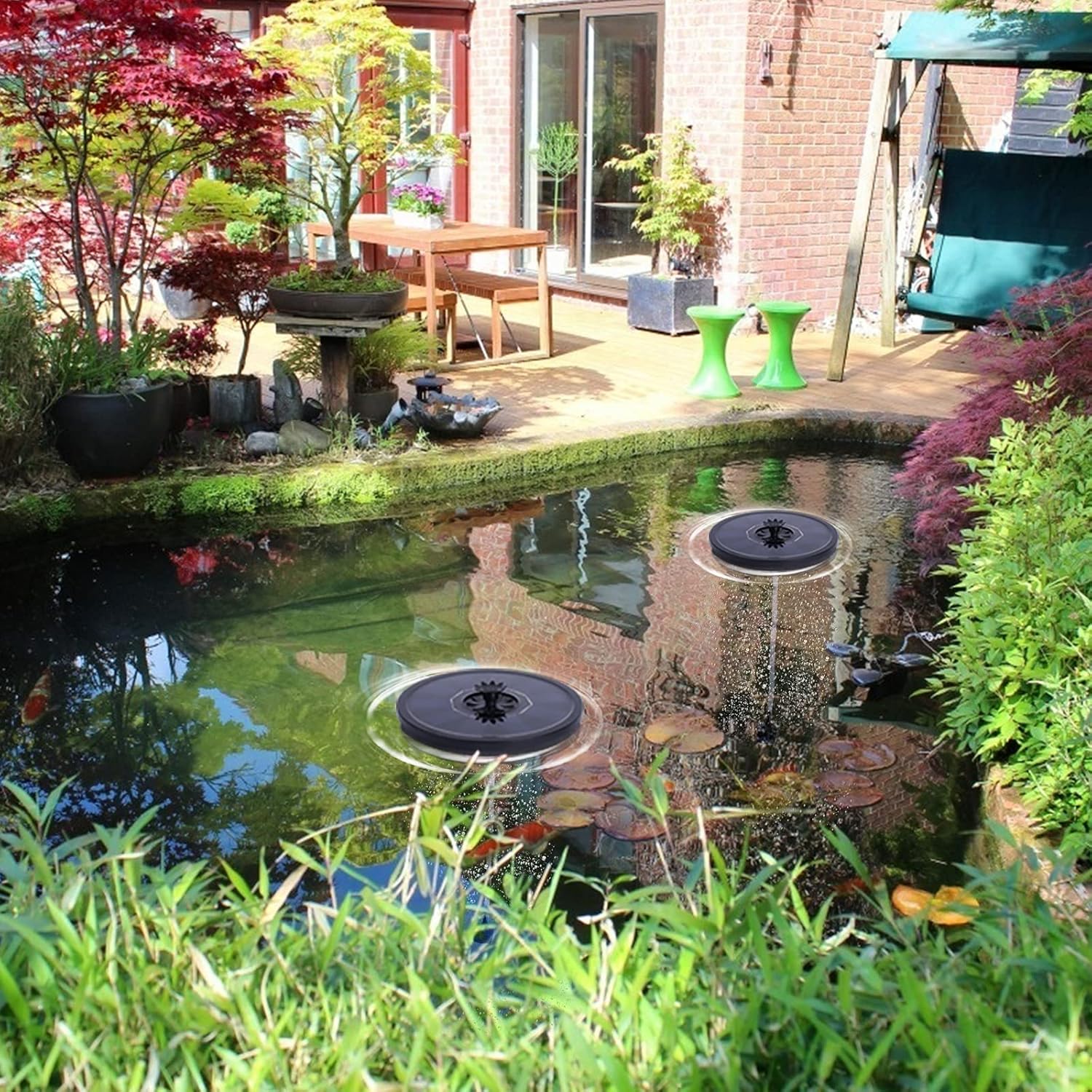 Solar Pond Aerator Oxygen Pump-Solar Air Pump with Air Hose and Bubble Stone Pool Fish Tank Oxygenator for Gardening Water Circulation, Small Pond Landscape Decoration