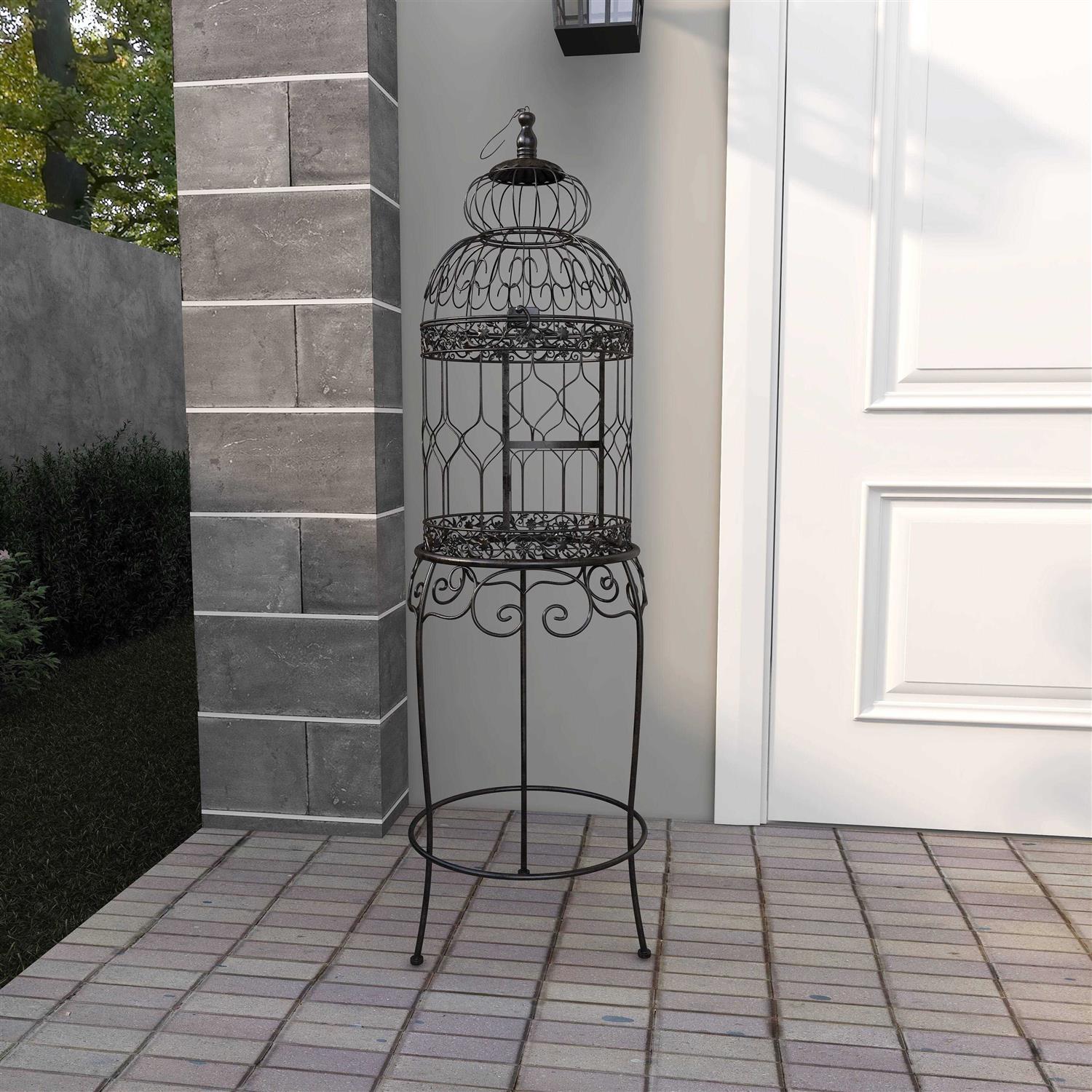 DecMode Black Metal Indoor Outdoor On Removable Stand Birdcage with Latch Lock Closure and Top Hook - Pet Supplies online store