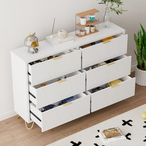 White Dresser for Bedroom, Wood Tall 4 Drawers Dresser with Metal Handles and Legs, Modern Dressers & Chest of Drawers with with Anti-Tipping for Bedroom, Living Room, Hallway, Entryway
