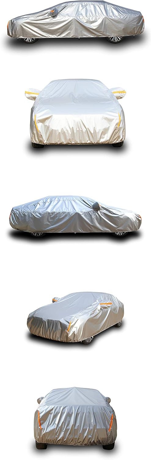 Tecoom Super Heavy Duty Multiple Layers Car Cover All Weather Waterproof Windproof Snow Sun Rain Protective with Buckles & Belt,Without Mirror Pockets Fit 150-178 Length Coupe/Convertible/Sport Car