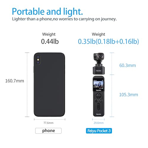 Feiyu Pocket 3 Kit: Remote Handle&Camera – Camera with 3-Axis Gimbal, Cordless Detachable Designed, Magnetic Mount, for Travel, Car Vlog, Pet & YouTube Videos, FeiyuVCAM3S