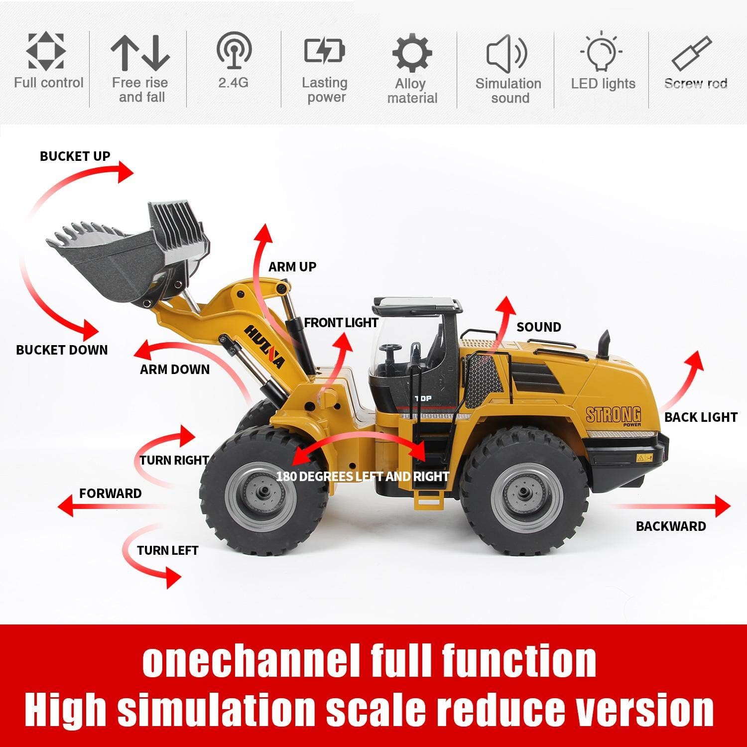 huina rc Bulldozer for Adults 1583 rc Dozer for Adults Metal rc Excavator rc Construction Equipment huina Loader Front Loader Remote Control 2 Battery Remote Control Construction Vehicles