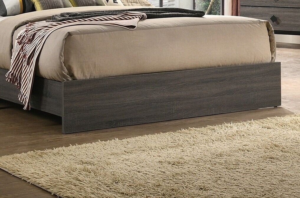 Queen Size Bed And 2x Nightstands Gray Finish Transitional Style Wooden Bedroom Tufted Headboard Bedframe 3pc Furniture Set
