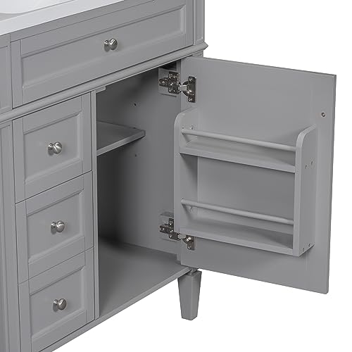 30inch Bathroom Vanity with Sink,Freestanding Bathroom Cabinet with 2 Drawers and a Tip-Out Drawer,Single Sink,Easy Assmebly,Vanity Sinks for Bathrooms with Small Spaces(White)
