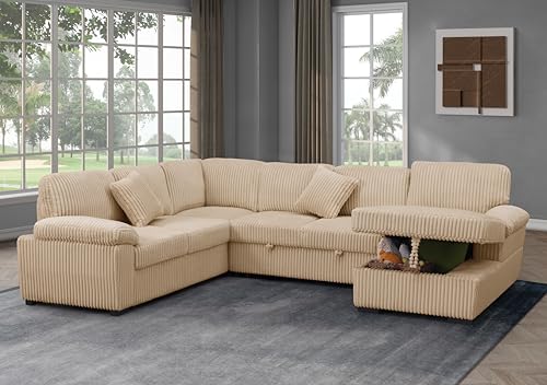 Oversized U-Shaped Sectional Sofa Couch Plush Corduroy Upholstered Modular Deep Seat Sofa&Couch Sectional W/Right Facing Chaise Lounge and 7 Toss Pillows for Home Apartment Living Room Furniture Sets