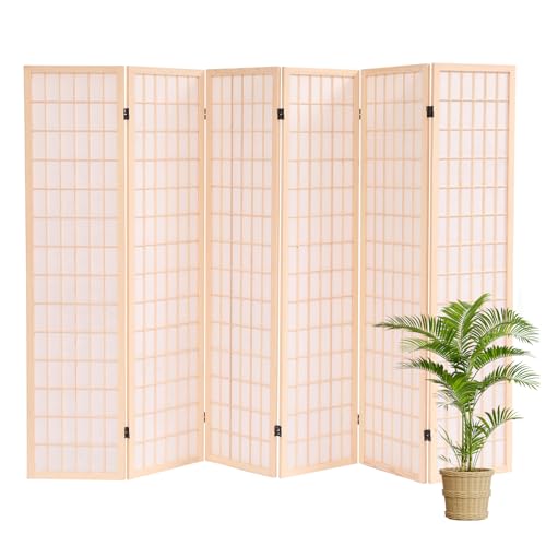 Freestanding Japanese Shoji Screen Room Divider 6 Panels – 5.6FT Tall Foldable Wooden Privacy Partition for Home, Office, Garden & Meditation Space (67" H)