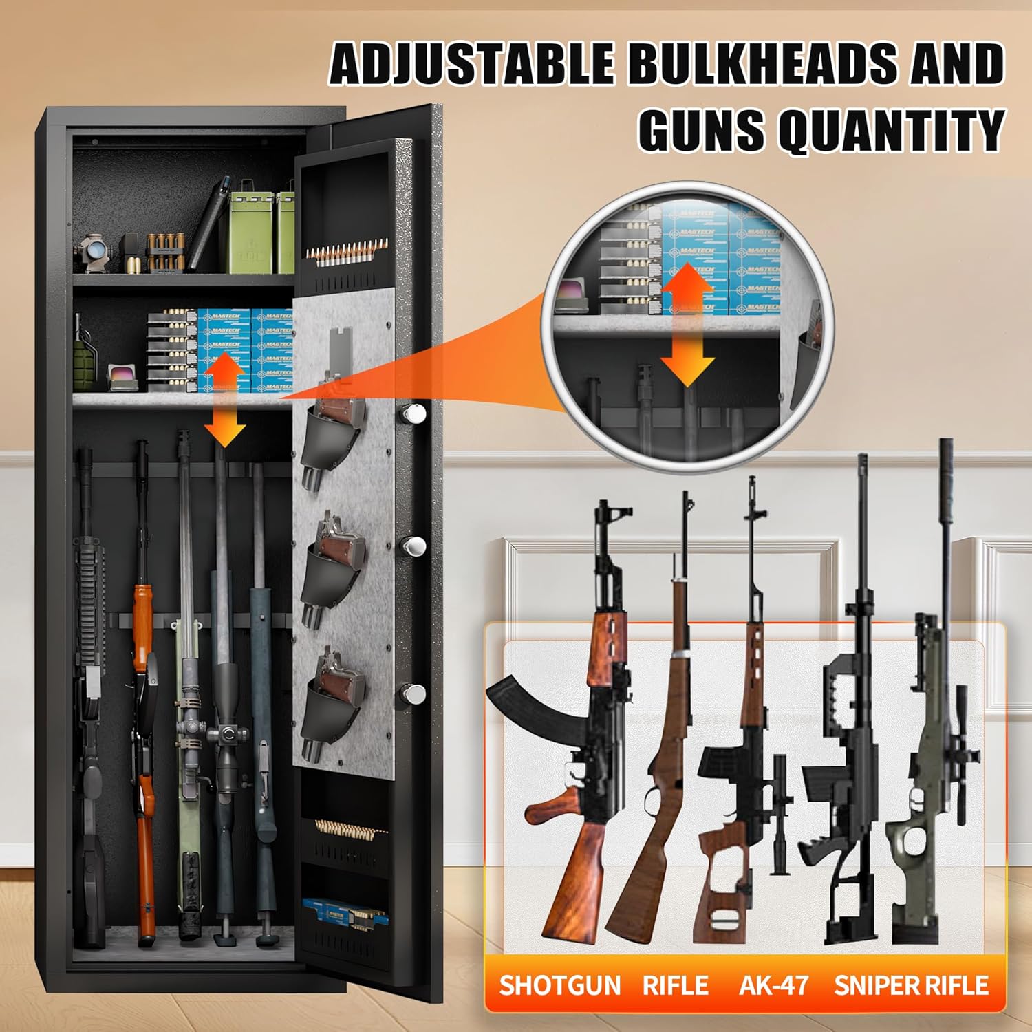 57" Large Gun Safe,Biometric 5-Gun Safe Cabinet,Quick Access Long Gun Pistols,Rifles and Shotguns Gun Cabinet,with 3 Pistol Bags and LED Light Adjustable Gun Rack,Assembled(Black)