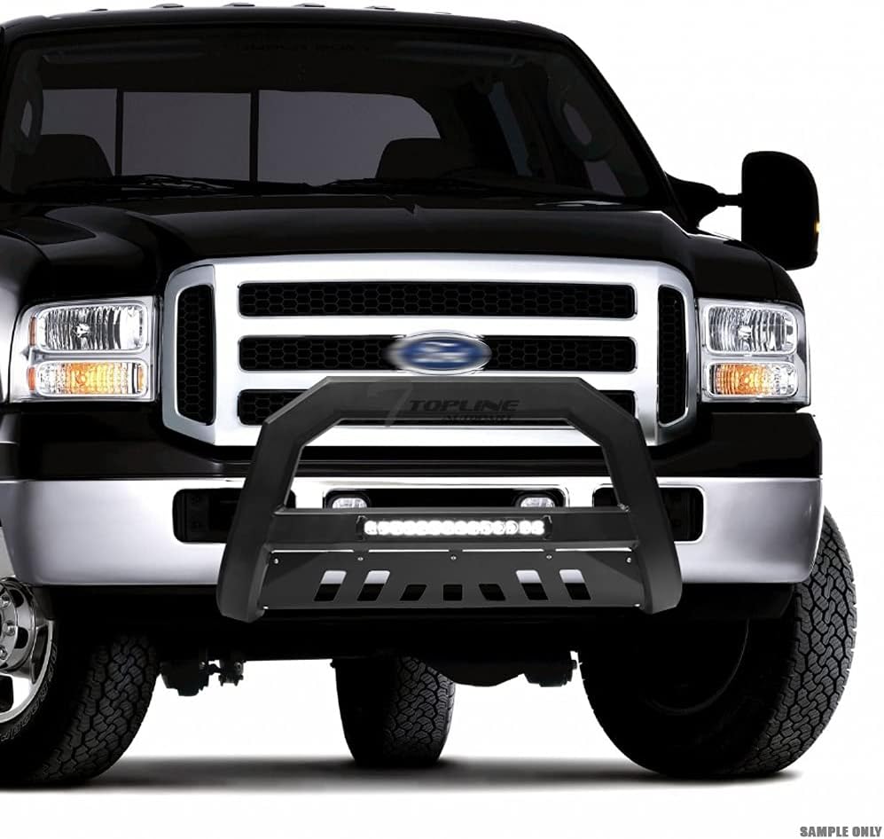 Matte Black AVT Style Aluminum LED Light Bull Bar Brush Push Front Bumper Grill Grille Guard With Skid Plate Compatible With 10-23 Toyota 4Runner