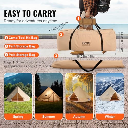 VEVOR Canvas Bell Tent, 4 Seasons 6 m/19.68 ft Yurt, for Camping with Stove Jack, Holds up to 10 People, Family Camping Outdoor Hunting Party