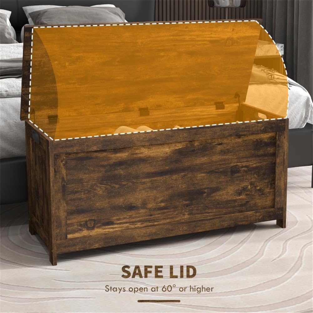 Large Wooden Storage Chest Trunk, Decorative Wood Box with Lid, Stash Box, 352 lbs Weight Capacity Size 39.4"" L x 15.7"" W x 18.9"" H, Brown