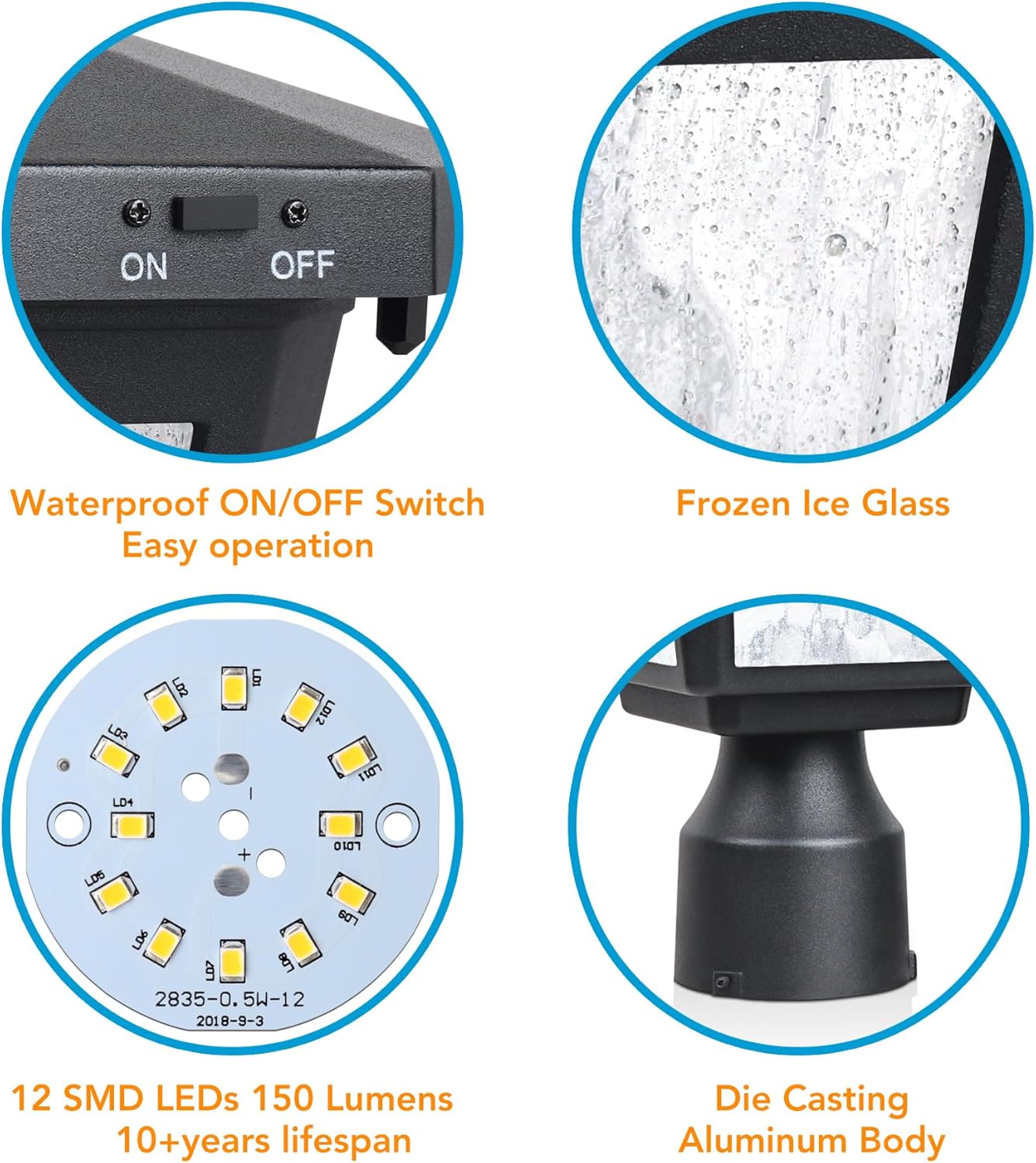 76" Height Solar Lamp Post Lights with Planter, Die-Casting Aluminum construction, Glass lampshade with warm white LED, Suitable for Yard, Driveway, Garden and Patio Decoration, Matte Black