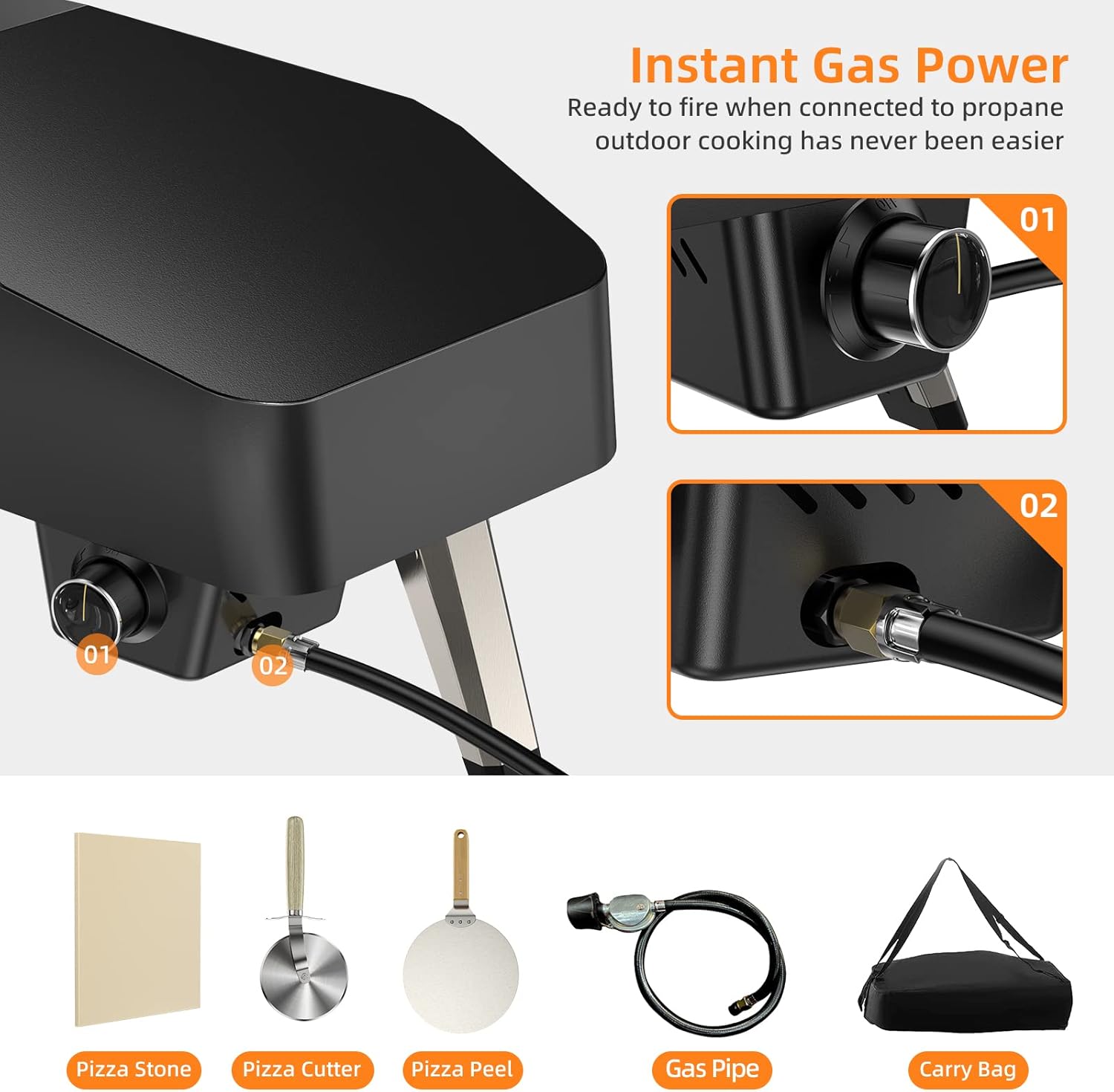 Gas Pizza Oven Portable Outdoor Pizza Oven for 12'' Pizza, Stainless Steel Pizza Maker Set for Outside Backyard Camping Cooking