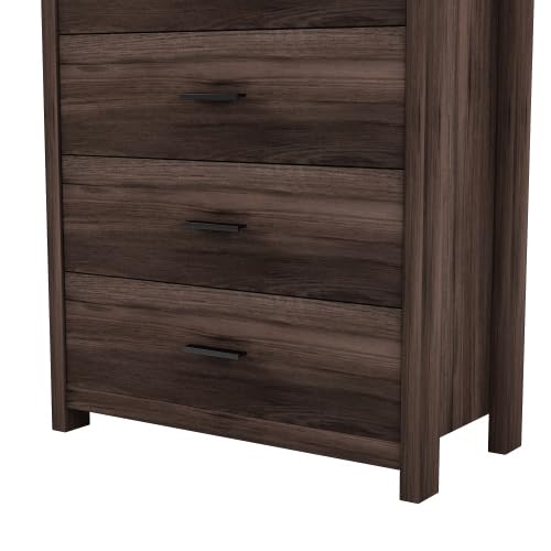 Retro American Country Style Wooden Dresser with 5 Drawer Storage Cabinet for Bedroom, Walnut