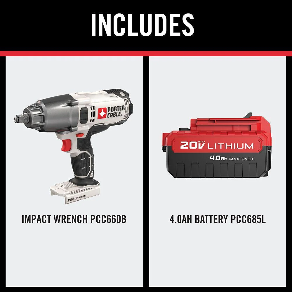 PORTER-CABLE PCC740LA 1/2 in. Drive 260 ft./lb. 20V Lithium-Ion Brushless / Cordless Impact Wrench