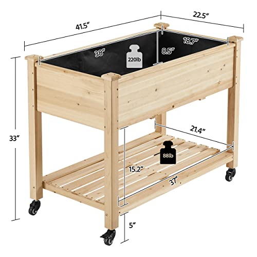 Yaheetech 42x23x33in Wooden Raised Garden Bed with Wheels Horticulture Flower Planter Boxes Elevated Vegetables Growing Bed for Grow Herbs and Vegetables, 2 PCS