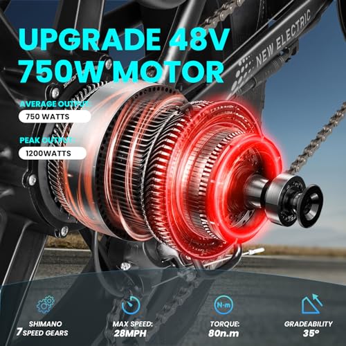 V3 Electric Bike for Adults, Folding Fat Tire Ebike 750W 20” x 4.0" 28MPH E-Bike 48V 13AH Electric Bicycle Shimano 7-Speed