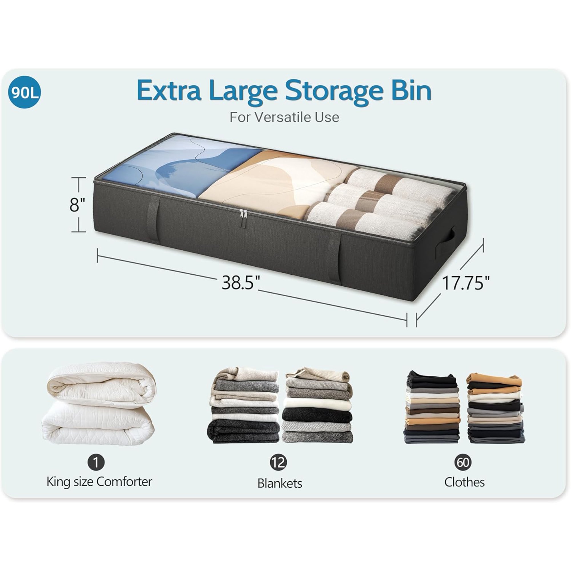 2-Pack Under Bed Storage Containers, 8 Inches Tall Underbed Clothes Storage Organizer Bin with Sturdy Sidewalls/Bottom, Under the Bed Storage Bags 2 Storage Bins, Beige