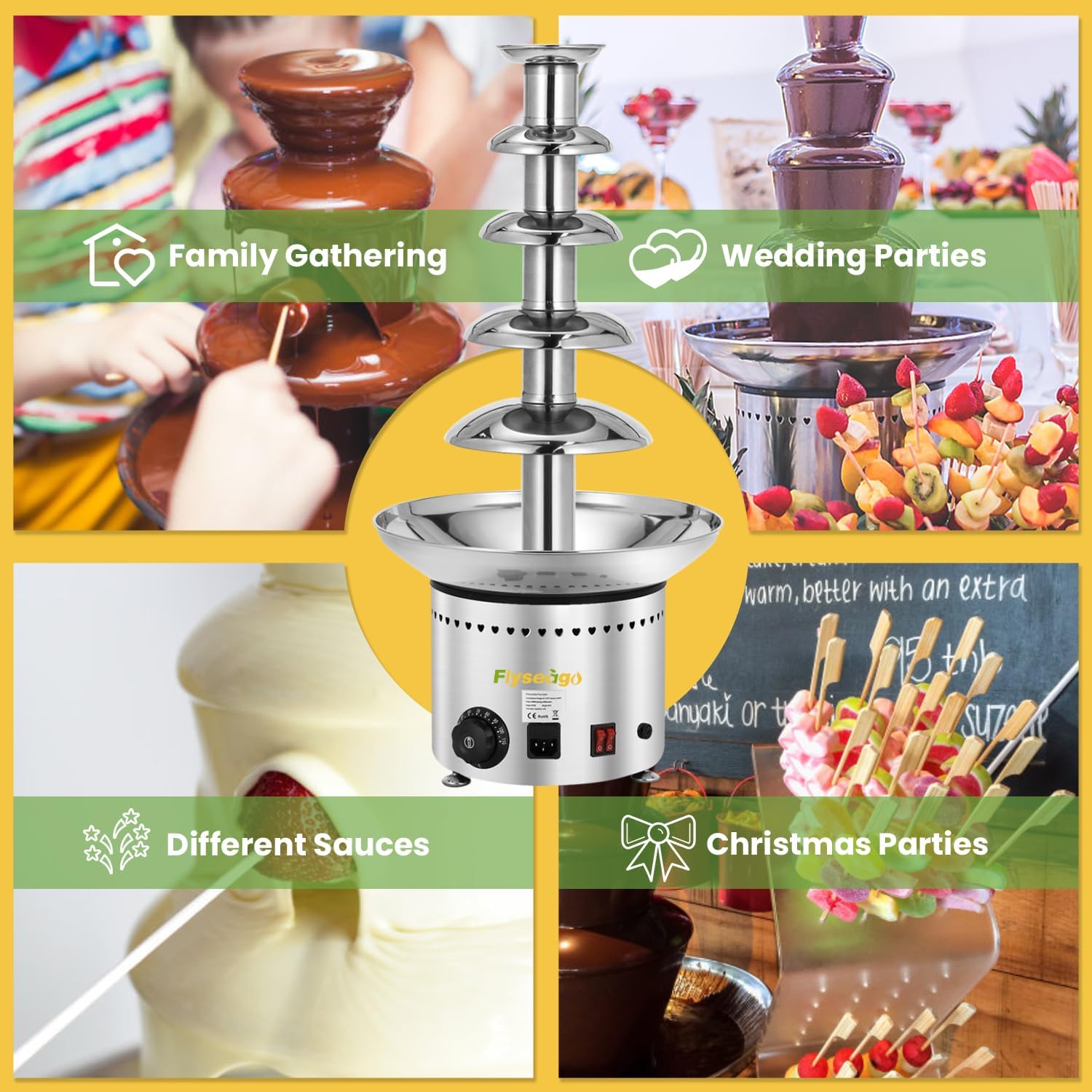 Commercial Chocolate Fountain 5 Tiers 13.2 Lbs Nacho Cheese Fountain Stainless Steel Hot Fondue Fountain Machine for Bakery, Party, Gathering, Wedding, Rental, Knob Control