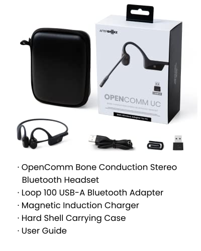 Aftershokz OpenComm (Rebranded as Shokz OpenComm) Wireless Stereo Bone Conduction Bluetooth Headset with Noise-Canceling Boom Microphone for Office Home Business Trucker Drivers Commercial Use, Black