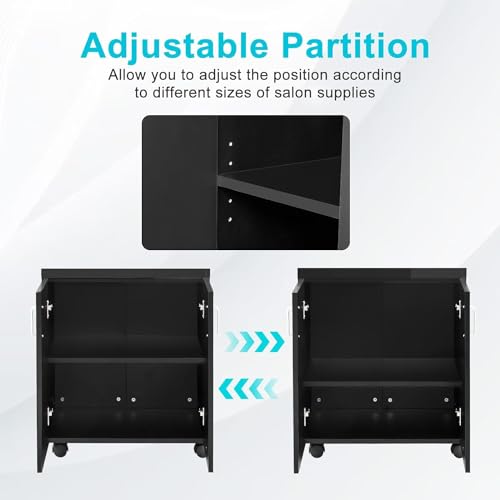 Salon Trolley Cart with Wheels, Salon Station Rolling Cart with 5 Hair Dryer Holders, 2 Drawers, 1 Large Cabinet (White)