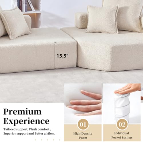 103.5'' Lightweight Module Combination Style Sofa Set,Modern Oversized Sectional Foam Sofa,futon Sleeper Couch Bed,4 Seat,No Wooden Frame,for Living Room,Gray