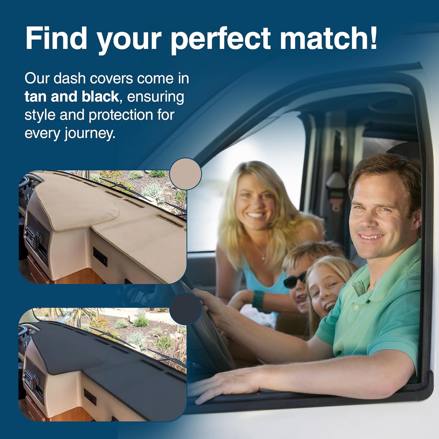 ShurGrip Premium Dash Cover for RV & Motorhome | Non-Slip, Luxurious Dashboard Velour Fabric |Reduce Windshield Glare| Pet-Proof & Custom-Fit | Black & Tan Options
