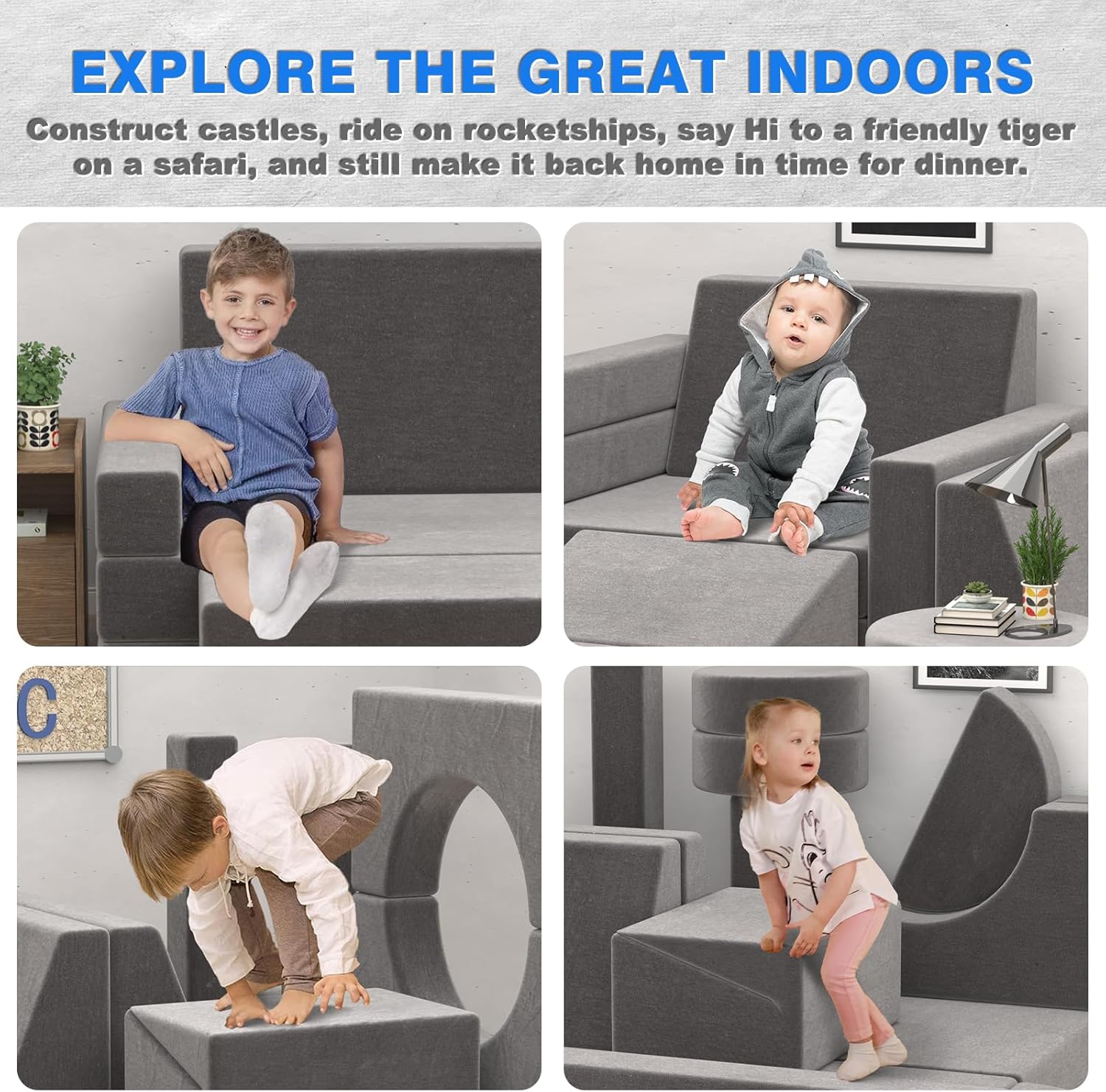 Kids Nugget Couch, 15PCS Certified Modular Nugget Couch Kids Play Couch, Child Sectional DIY Sofa Couch for Playroom Bedroom Living Rooms, Convertible Foam and Floor Cushion for Gift