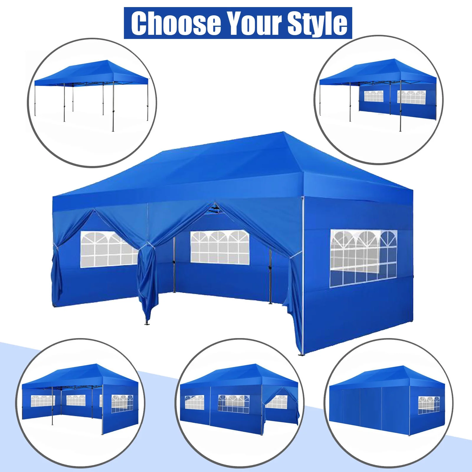 COBIZI 10'x20' Canopy Heavy Duty Pop Up Canopy Tent Outdoor Gazebo Shelter Portable Instant Commercial Tent with 6 Removable Sidewalls&3 Heigh Adjustable&Roller Bag, Blue