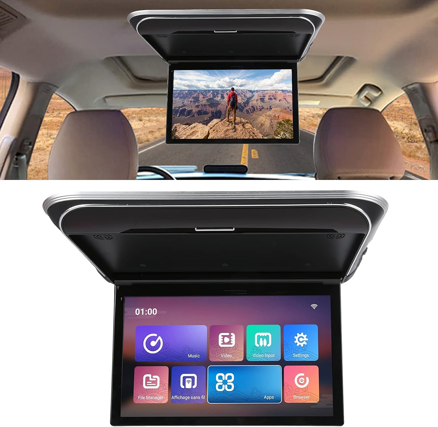 Car Roof Monitor,15.6in Car Roof Monitor for Bus Full Format Player MP5 1080P with USB HD Input Atmosphere Lighting