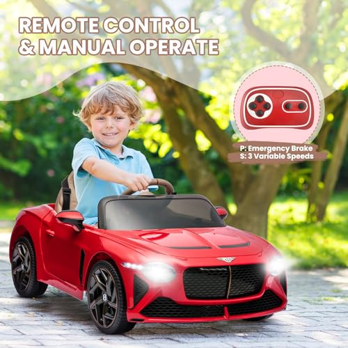 GAOMON 12V Ride on Car, Licensed Bentley Bacalar Kids Electric Car w/Parent Remote Control, 3 Speeds, Scissor Doors, Music, LED, Kids Cars to Drive Gift for Boys Girls, White