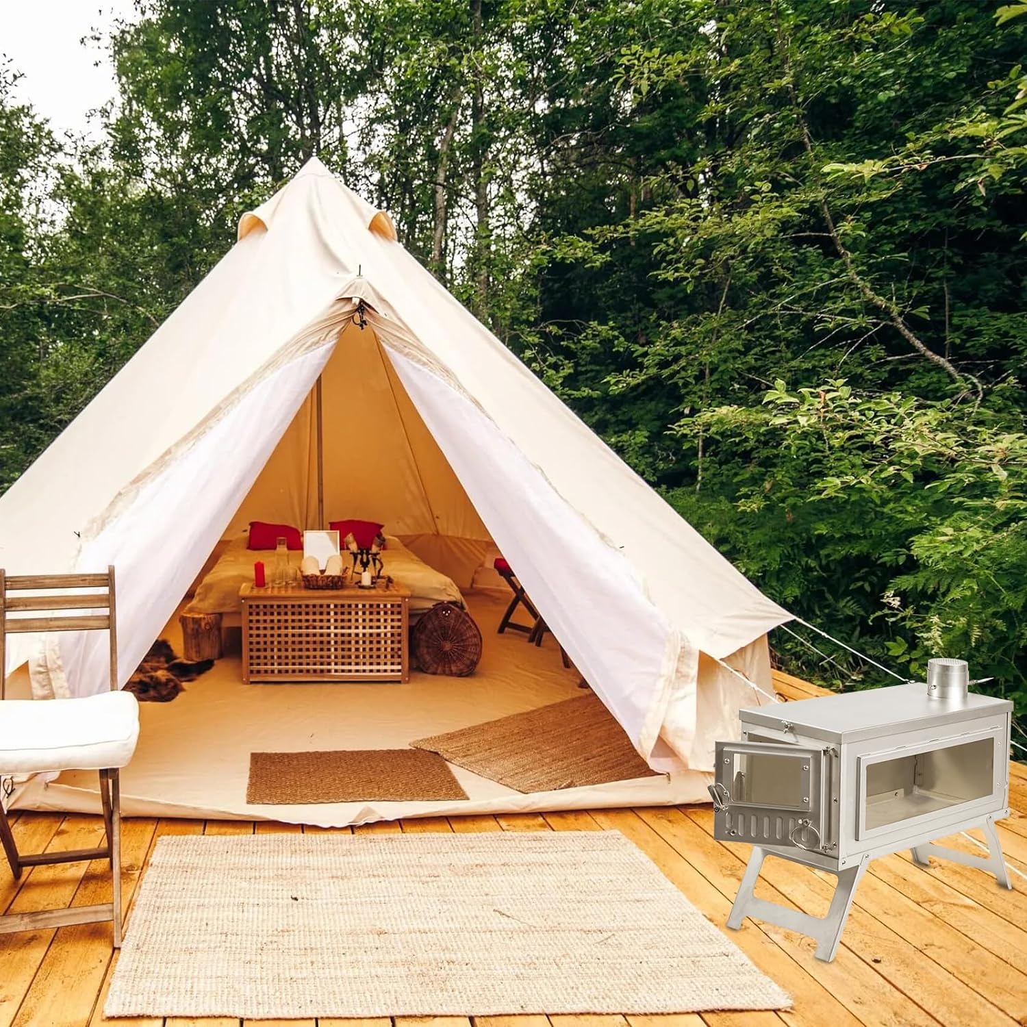 Camping Wood Stove,Hot Tents folding furnace bbq Wood Stove Stainless Steel With Folding Pipe Portable Wood Stove For Camping chimney Pipes for Tents Shelter Heating Outdoor Cooking