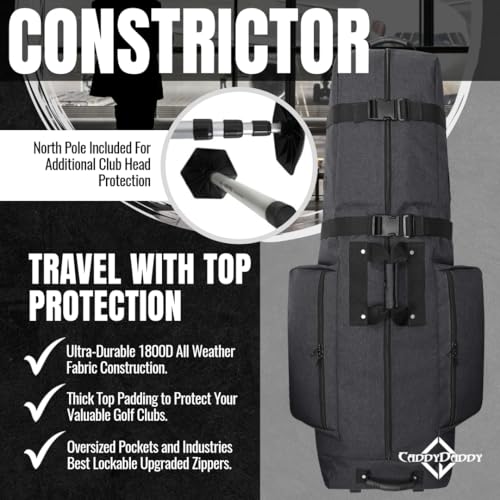 CaddyDaddy Constrictor Soft-Sided Golf Travel Bag Cover with Padded Top, Wheels & Lockable Oversized Zippers | Case for Transporting Clubs on Airlines | 1 Year Travel Case Replacement Coverage