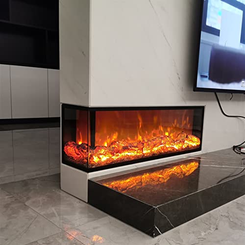 Electric Fireplace L-shaped Corner Decorative Electric Fireplace, Background Wall Embedded Decorative Electric Fireplace, Simulation 3D Flame With Remote Control Modern Living Room Electric Fireplace