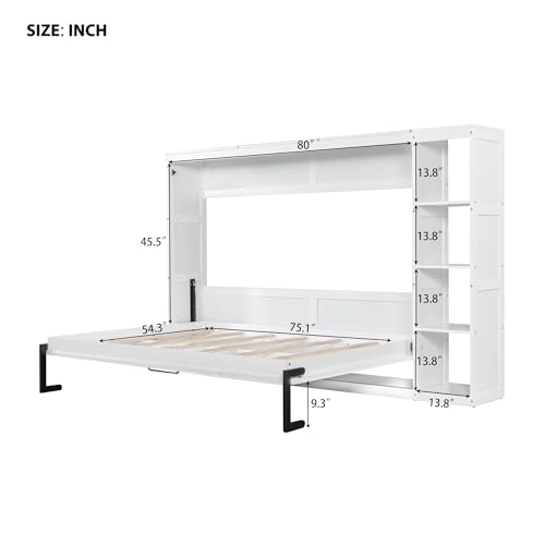 Wooden Murphy Cabinet Bed Frame with Charging Station, Full-Size Foldable Wall Bed with Large Storage Drawer for Home Apartment Limited Living Places, Space-Saving Hidden Bed No Box Spring Needed