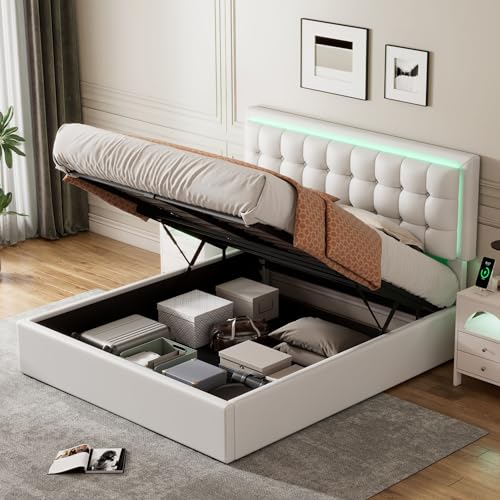 Lift Storage Bed Queen Size Linen Upholstered Platform Beds Modern Queen Bed Frame with a Hydraulic Storage and Slat Support, Gray ，Queen Bed