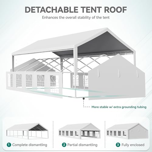 YITAHOME 16x32ft Heavy Duty Party Tent Outdoor Wedding Tent Canopy Event Shelters Upgraded Galvanized Steel Carport with Removable Sidewall Windows for Commercial and Parties, White