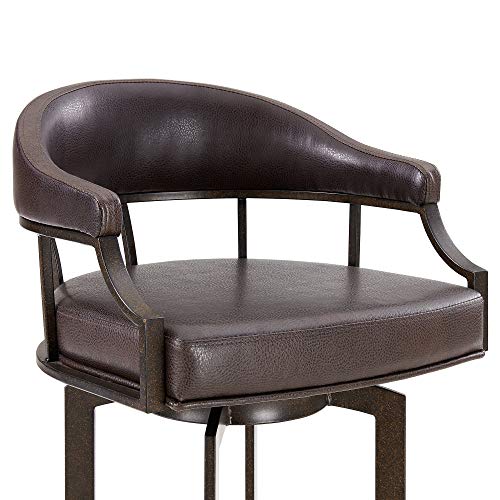 Armen Living Edy Contemporary Faux Leather Swivel Metal Kitchen Barstool, 26" Counter Height, Brown