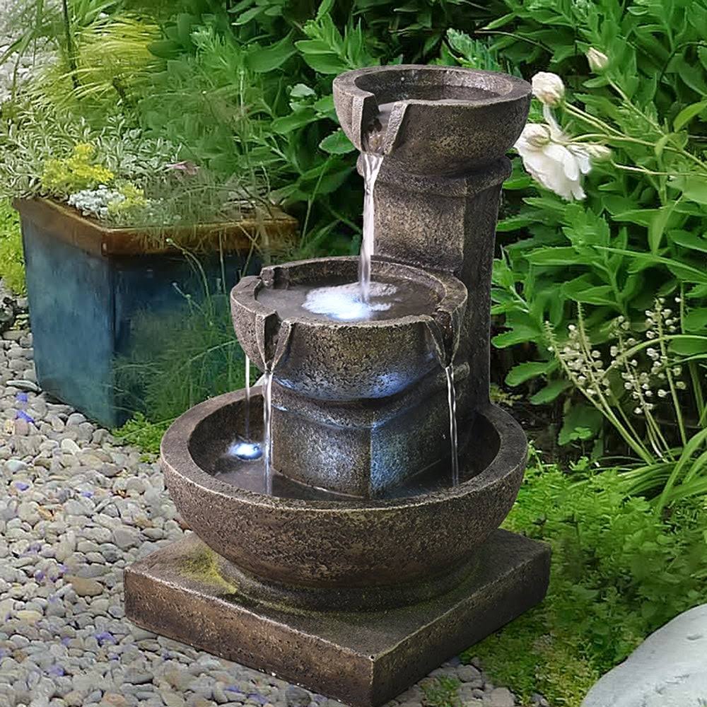 Outdoor Cascading Waterfall Fountain w/LED Light Home Water Fountain - Polyresin - Floor/Lighted - Grey