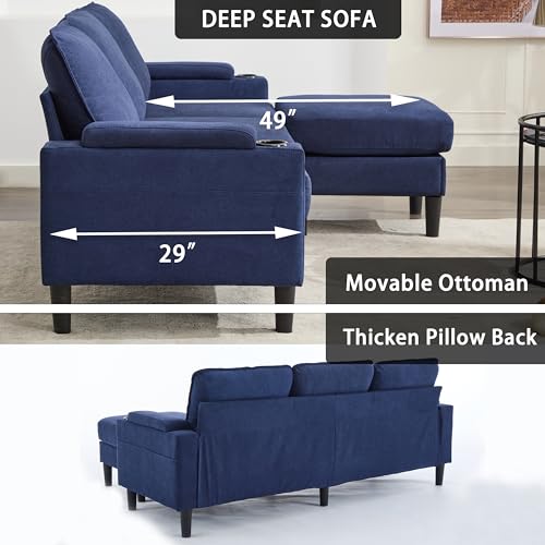OUYESSIR L Shape Sectional Sofa Couch, 78" Linen 3 Seat Couch with Movable Storage Ottoman & USB Port, Modern Futon Small Convertible Modular Sofa Set for Living Room Office Apartment, Beige