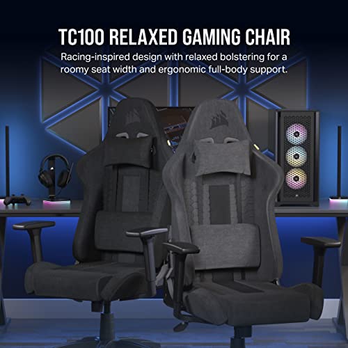 Corsair TC100 Relaxed Gaming Chair - Fabric - Racing-Inspired Design - Lumbar Pillow - Detachable Memory Foam Neck Pillow - Adjustable Seat Height - Adjustable Armrests - Gray and Black