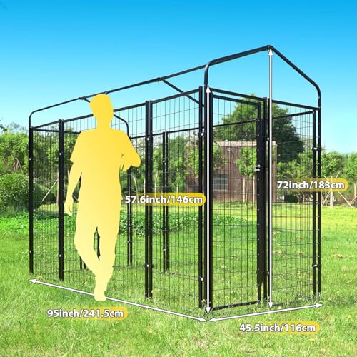 Large Outside Dog Kennel,Outdoor Dog Run Enclosure 8'x4'x6' Dog Pen House with Roof Cover Heavy Duty Welded Wire Steel Dog Playpen Animal Fence Without Feeding Door