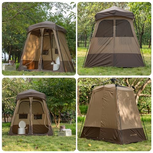 Quick Open Automatic Camping Shower Tent Oversized Space Privacy Tent Portable Outdoor Shower Tent Camping with Floor Replacement Tent Changing Room Easy Setup Shower Privacy Shelter 2 Rooms