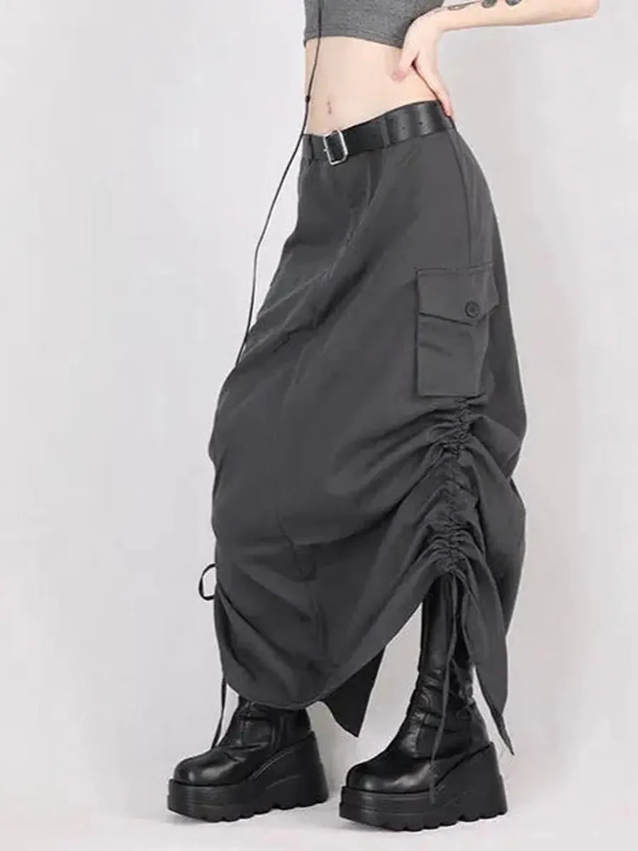 'Retrograde' Grunge Ruffled Split Midi Dress