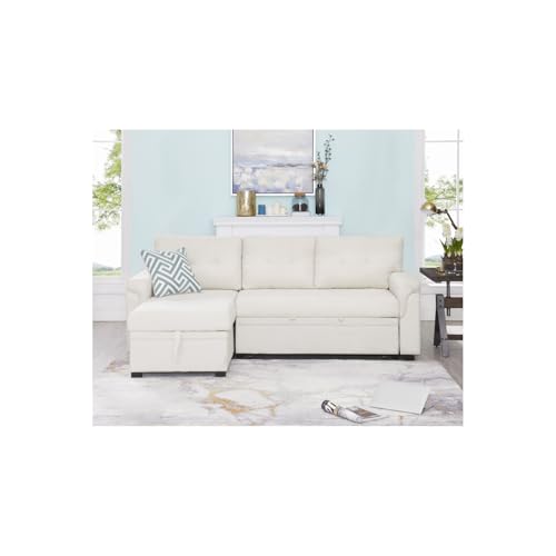 Naomi Home Jenny Sectional Sofa Sleeper with Storage Chaise, Tufted Pull Out Couch with Storage, L-Shaped Reversible Sleeper Sofa with Storage, Black,Air Leather