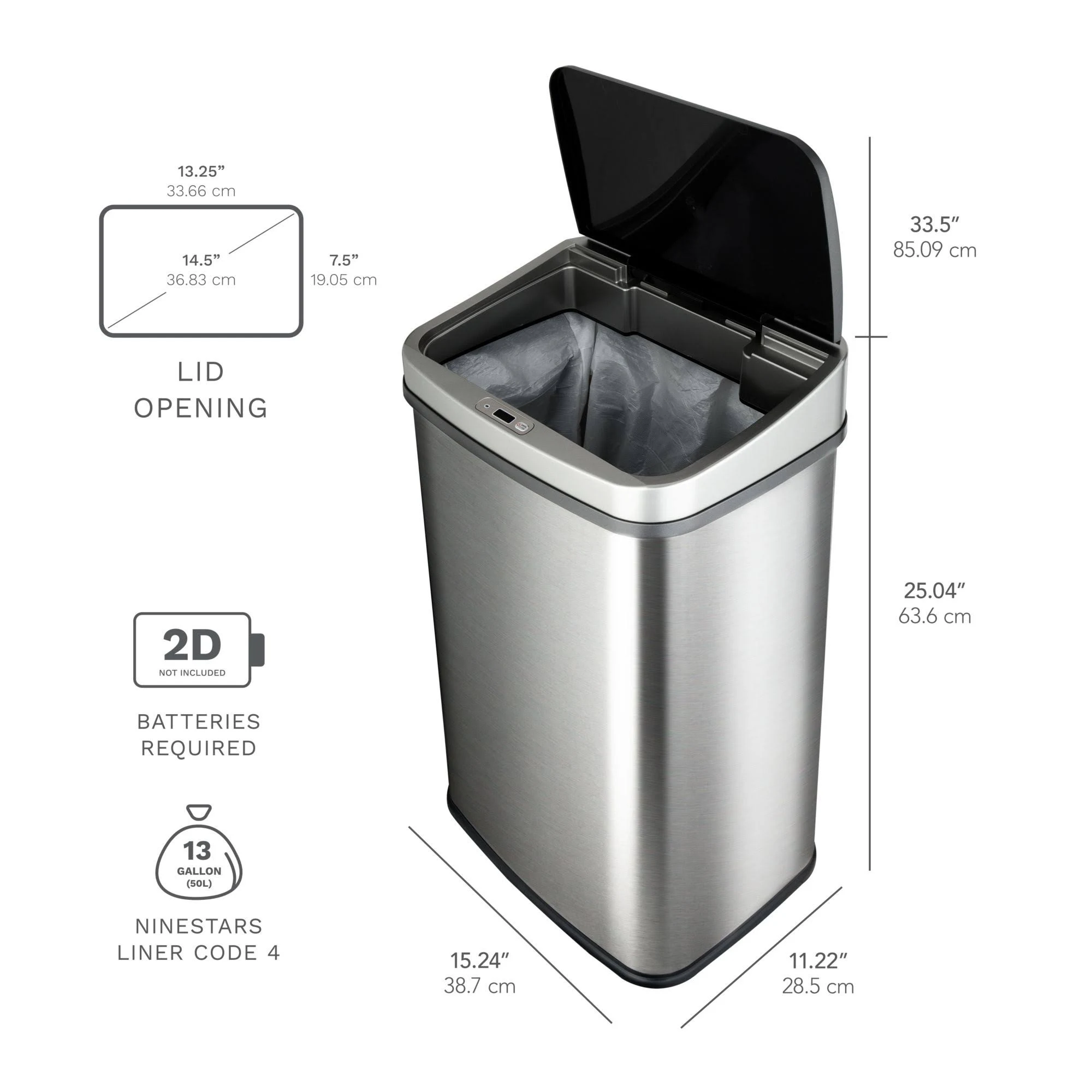 Nine Stars 13.2 Gallon Stainless Steel Motion Sensor Trash Can