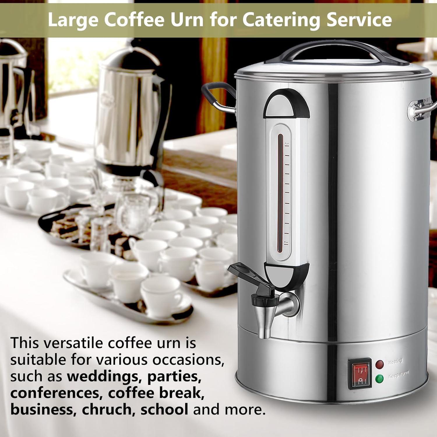 Commercial Coffee Urn 24L 160Cup Stainless Steel Quick Brew Hot Dispenser for Catering, Commercial Grade Large Capacity Coffee Maker For Meeting Rooms, Church, School, Stainless Steel