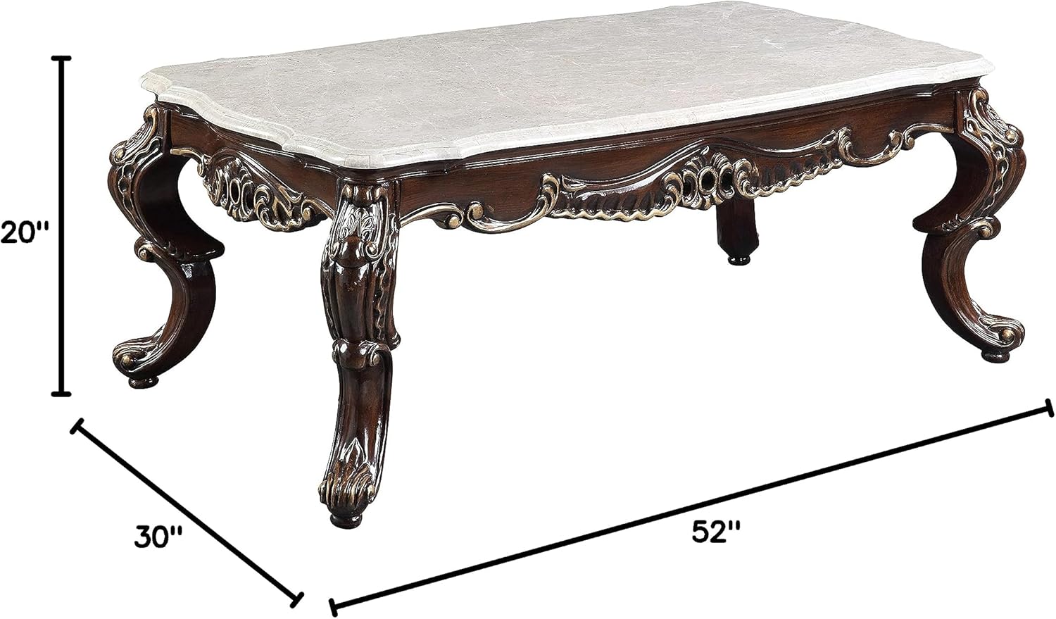Acme Benbek Wooden Coffee Table in Marble and Antique Oak